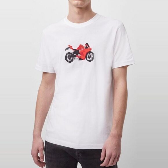 French Connection Embroidered Pixel Motorcycle TShirt NWT - Picture 1 of 12